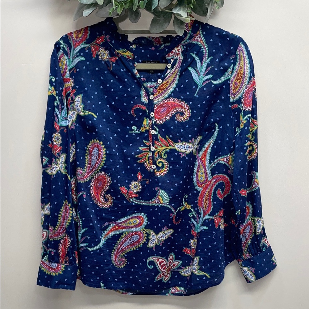 NWOT Talbots Twinkle Paisley Heart Half Button Split Neck Popover Lightweight MP